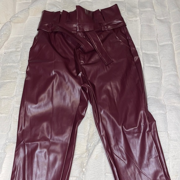 Pants - BURGUNDY PAPER BAG FAUX FUR LEATHER PANTS...SIZE 1X/2X...2 POCKETS ON THE FRONT